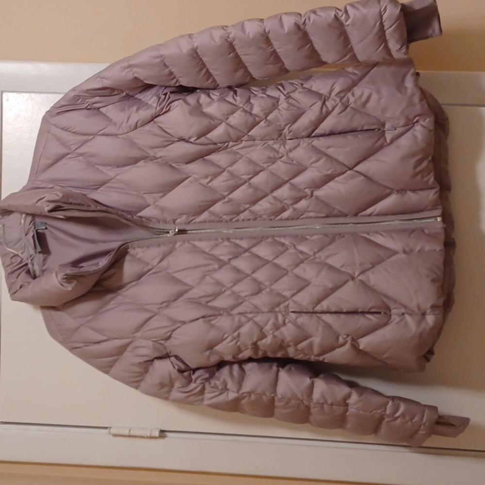 Athleta  Gorgeous Goose Down Quilted Puffer Jacket Grey Clay Color Like New Sz L - Picture 2 of 10